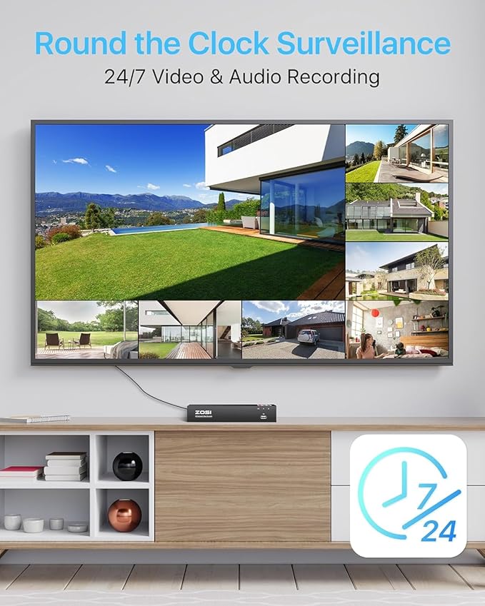 ZOSI 4K PoE Security Camera System,4 x 8MP Weatherproof Surveillance Cameras with One-Way Audio,People Counting,Night Vision,Person Vehicle Detection,8CH 4K NVR with 2TB HDD for Home 24/7 Recording