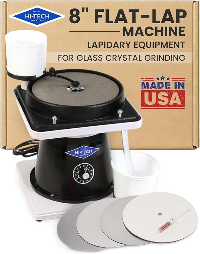 Hi-Tech Diamond 8" All-U-Need - Lapidary Equipment Glass Crystal Grinding Flat Lap Machine, Glass Grinder Tool & Polisher w/ Variable Speed Motor, Includes Polishing Accessory Kit