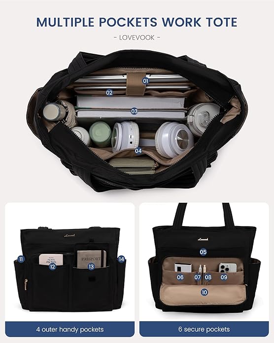 LOVEVOOK Tote Bag for Women,Light Puffer Tote Bag with Multi-pockets,Stylish Carry on Laptop Bags for Daily,Travel,Work,Gym | with Multi-pockets, Stylish, Carry on, for Daily, Travel, Work
