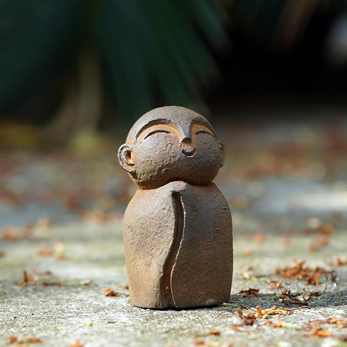 OwMell Japanese Jizo Monk Statue, Buddha Jizo Figurine Memorial Aquarium Statue Ornament - Praying Iron