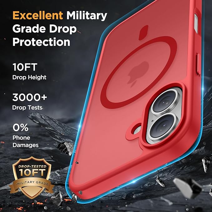 Miracase Magnetic Series for iPhone 16 Case [Compatible with MagSafe] [with 2X Screen Protectors] Military-Grade Protection, Anti-Fingerprint, Slim Phone Case for iPhone 16 6.1 inch - Red