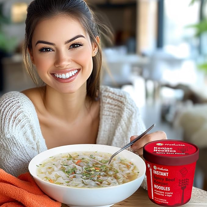 Hethstia Konjac Noodle Spicy Beef Soup, 6-Pack Instant Shirataki Pho Soup Cup, Low-Calorie 34.32 oz Konjac Pho Pasta Spicy Beef Broth, Sugar-Free, Low-Carb, Gluten-Free, Vegan Healthy Asian Meal