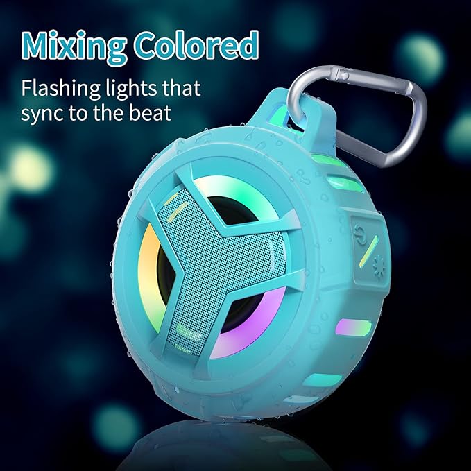 EBODA Waterproof Bluetooth Shower Speaker, IPX7 Floating Portable Wireless Small Speakers, 24H Playtime with RGB Light for Kayak, Beach, Pool Accessories, Gifts for unisex -Sky Blue