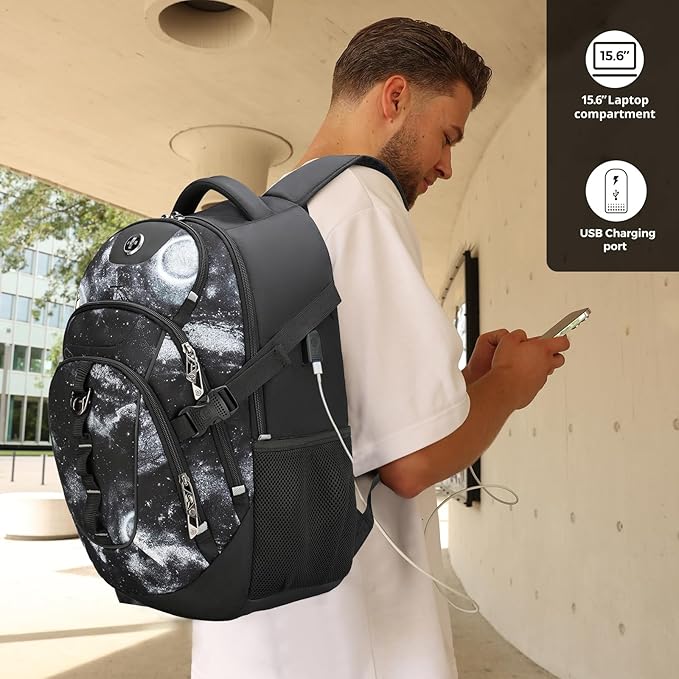 Swissdigital Laptop Backpack with USB Charging Port, Travel Backpack Fits 15.6 inches Computer, 31L Backpack for Men, Starry Sky | SD803-98