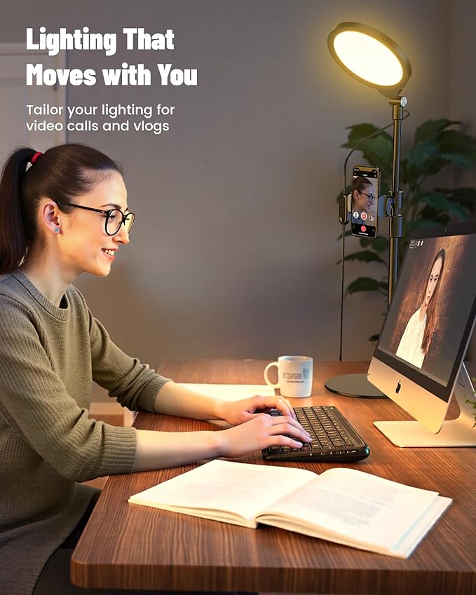 7" Ring Light with Stand for Desk, 3000K-6500K, 30 Lighting Modes for Video Conference, Zoom Lighting for Computer, Adjustable Dimmable Desk Light for Video Recording, Calls, Podcast, Stream, CRI 97.8