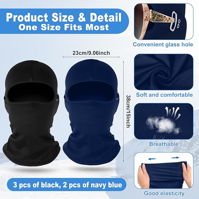 Suhine 5 Pcs Winter Balaclava Ski Mask Windproof Thermal Full Face Mask Cold Weather Balaclava with Reflective Stripe