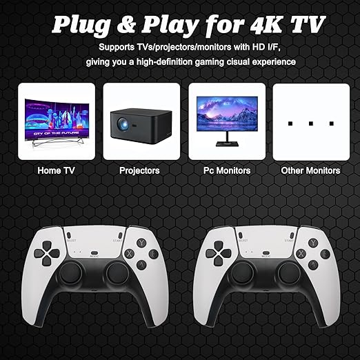 Hikonia Retro Game Console with 40000 Games,Plug & Play Video Game Console 18 Emulators Classic Games,4K HDMI Output for TV,Dual Controllers Birthday Gifts for Boys & Girls 64G