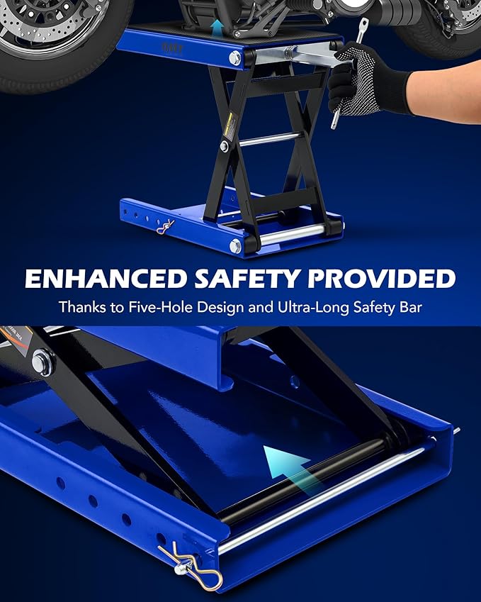 Orion Motor Tech Motorcycle Lift, 1100lb Motorcycle Scissor Lift Jack with Wide Deck T Handle 3/8" Socket, Motorbike Center Stand with Chain Brush, Crank Hoist Stand for ATV Dirt Bike Cruiser, Blue