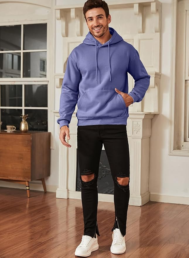 JMIERR Mens Casual Cotton Hooded Collar Drawstring Hoodies Pullover Sweatshirts Casual Long Sleeve Shirts