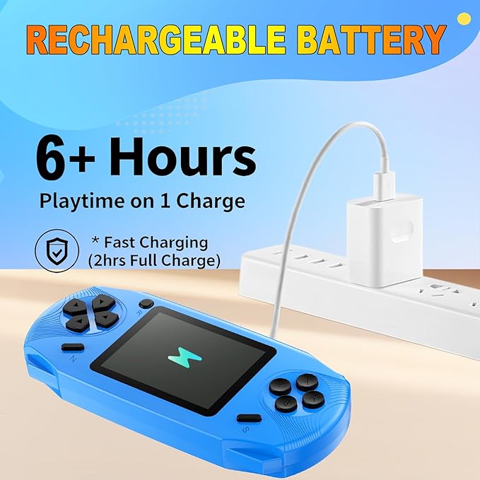 16 Bit Handheld Games for Kids Adults 3.0'' Large Screen Preloaded 100 HD Classic Retro Video Games USB Rechargeable Seniors Electronic Game Player Birthday Xmas Present (Blue)