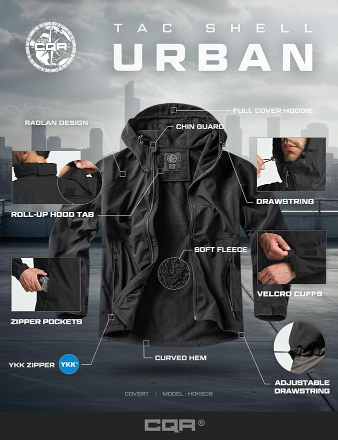 CQR Men's Tactical Softshell Jacket, Winter Warm Fleece Lined Coat, Water Resistant Outdoor Hunting Hiking Rain Windbreaker