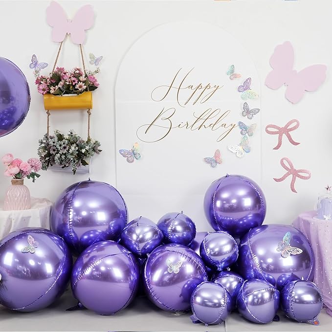 12Pcs Light Purple Round Foil Balloons, 22" 15" 10" 4D Helium Sphere Mylar Balloon, Metallic Purple Foil Balloon for Birthday Graduation Wedding Anniversary New Year Eve Disco Prom Party Decorations