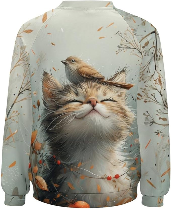 Sweatshirt for Women Cat Print Fashion Funny Plus Size Ladies Dressy Crewneck Casual Trendy Tee Shirts
