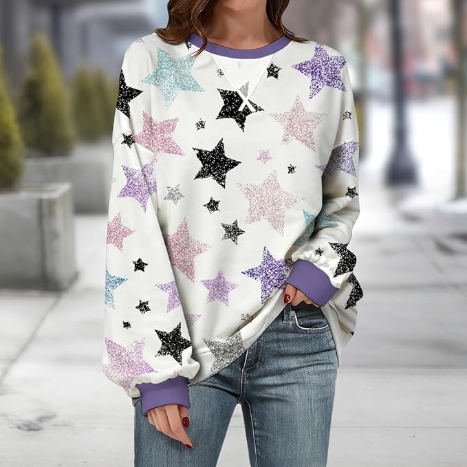 Womens Sweatshirts Fahsion Floral Print Long Sleeve Comfy Fall Tops Oversized Casual Crewneck Pullover Shirts