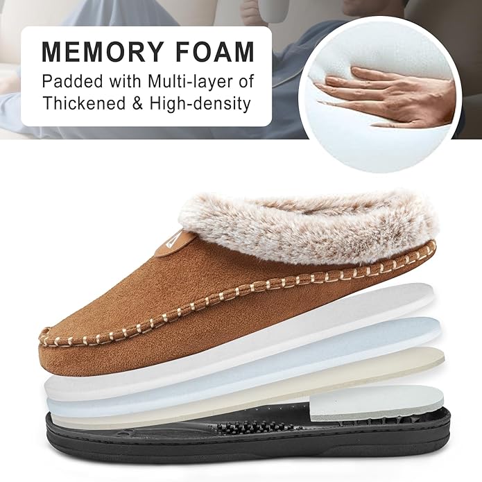ATHMILE Mens Slippers Warm Moccasin Memory Foam House Shoes Indoor Outdoor Fuzzy Plush Lined Slippers for Home Bedroom