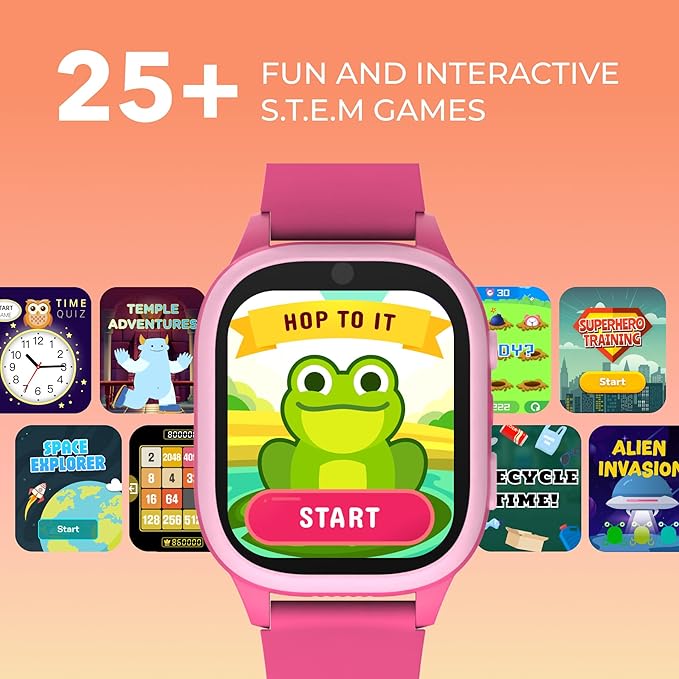PlayZoom 4 Kids Smartwatch, Educational Tech Toy – 25+ Games, Selfie Camera, Audiobooks, Step Tracker, Water‑Resistant, Parental Controls, Long Battery, Ages 4‑12, Fuchsia Pink