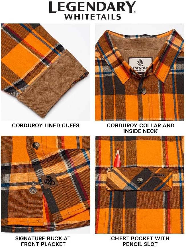 Legendary Whitetails Men's Flannel Shirt Long Sleeve Button Down 100% Cotton