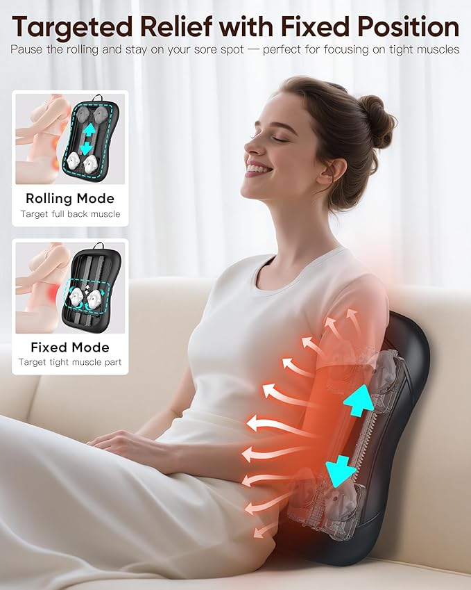 Shiatsu Back Massager with Heat : Up and Down Rolling Massage - Electric Back Massage for Pain Relief Deep Tissue - Lower-Back Massager for Office, Home