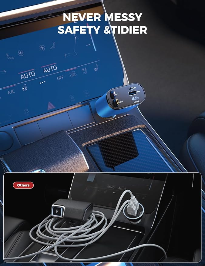 【Upgraded】 SUPERONE Retractable Car Charger 4 in 1, Fast Car Phone Charger with Cord 2.6ft, USB C and Apple Car Charger Adapter, Compatible with iPhone 17/16/15/15 Pro Max/14/13/12/11, Galaxy, Pixel