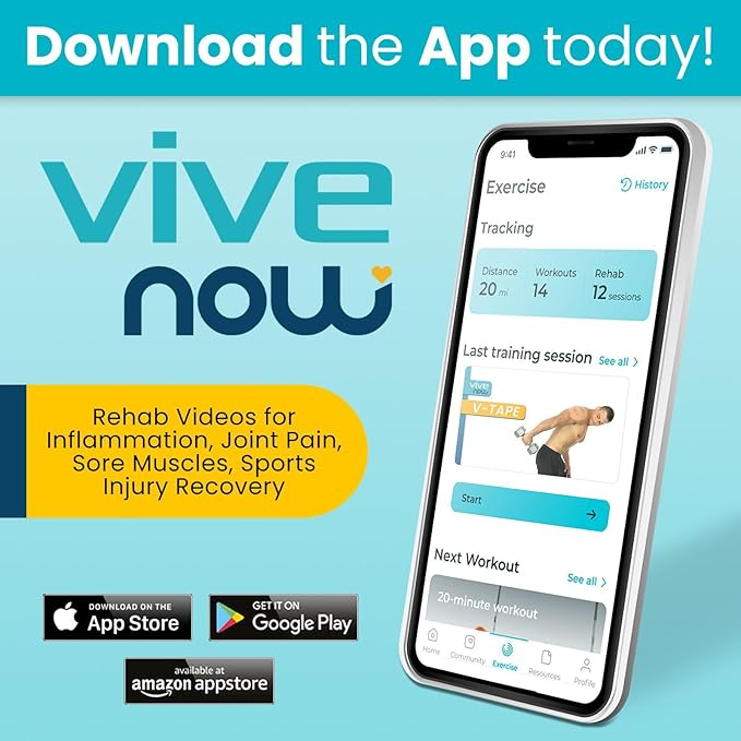 Vive Kinesiology Tape (16.4 Feet) - Therapeutic Athletic Support Tape - Uncut Kensio Roll - Muscle and Joint Recovery for Shoulder, Back, Knee, Elbow and Ankle Pain Relief - Waterproof for Sports
