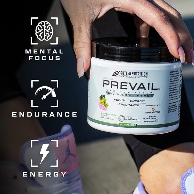 Prevail Pre Workout Powder with Nootropics: Pre Workout for Men and Women, Cutting Edge Energy and Focus Supplement with L Citrulline, Alpha GPC, L Tyrosine | Cotton Candy Grape, 40 Scoops