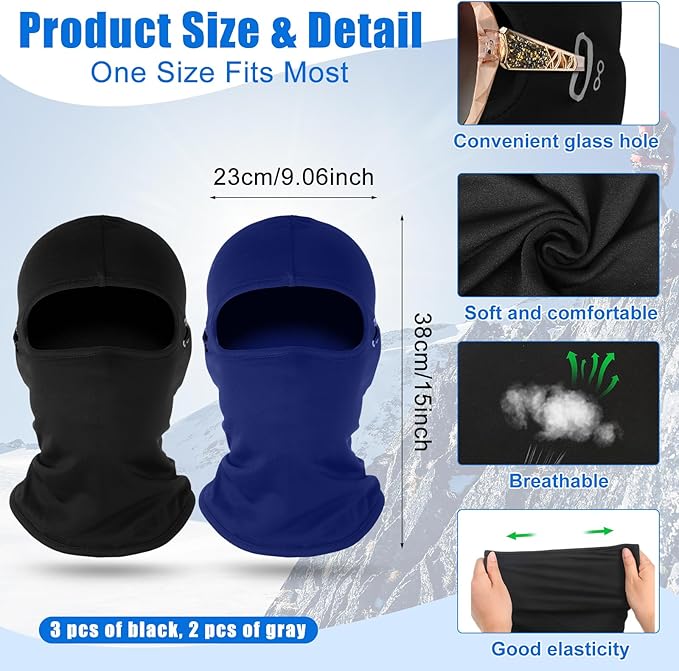 Suhine 5 Pcs Winter Balaclava Ski Mask Windproof Thermal Full Face Mask Cold Weather Balaclava with Reflective Stripe