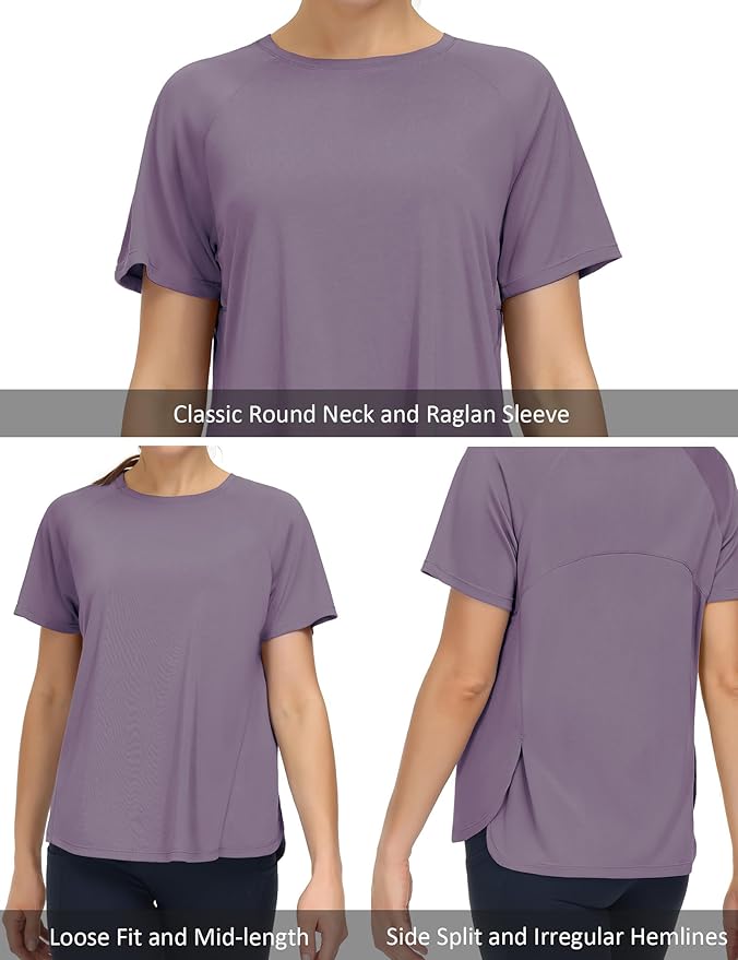 THE GYM PEOPLE Women's Short Sleeve Workout Shirts Breathable Yoga T-Shirts with Side Slits Athletic Tee Tops