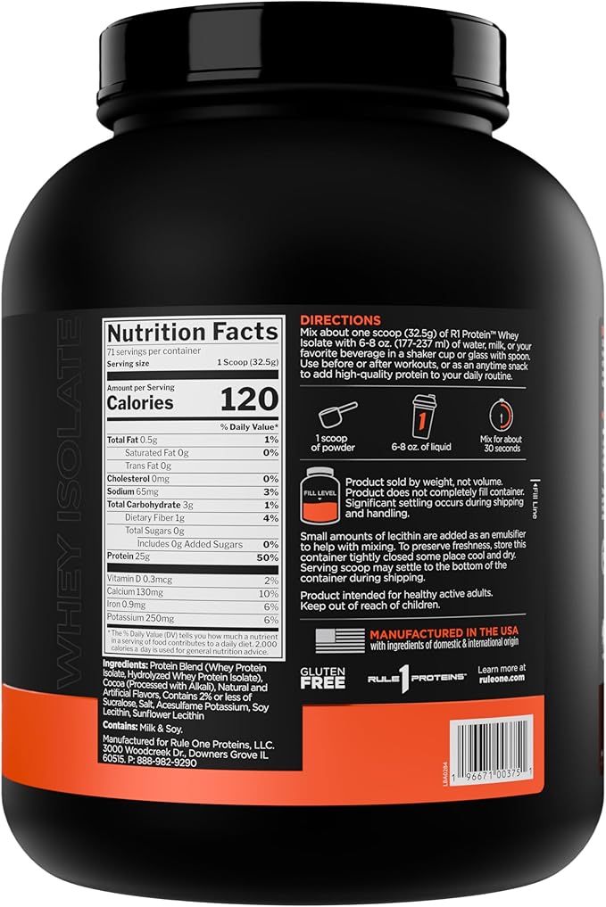 Rule 1 R1 Protein Whey Isolate - with 25g Protein & 6g BCAA Exclusively from Isolated & Hydrolyzed Sources for Workout Recovery (5 Pounds*, Milk Chocolate)