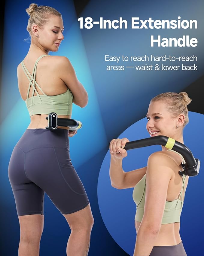 Dual Head Massage Gun Deep Tissue 3-in-1 Back Massager with Detachable Extension Handle for Hard-to-Reach Areas, Gym & Home Use for Men and Women