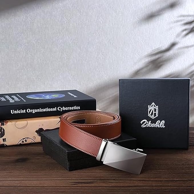 Zitahli Belt Men, Ratchet Belt Dress with 1 3/8" Premium Leather,Slide Belt with Easier Adjustable Automatic Buckle