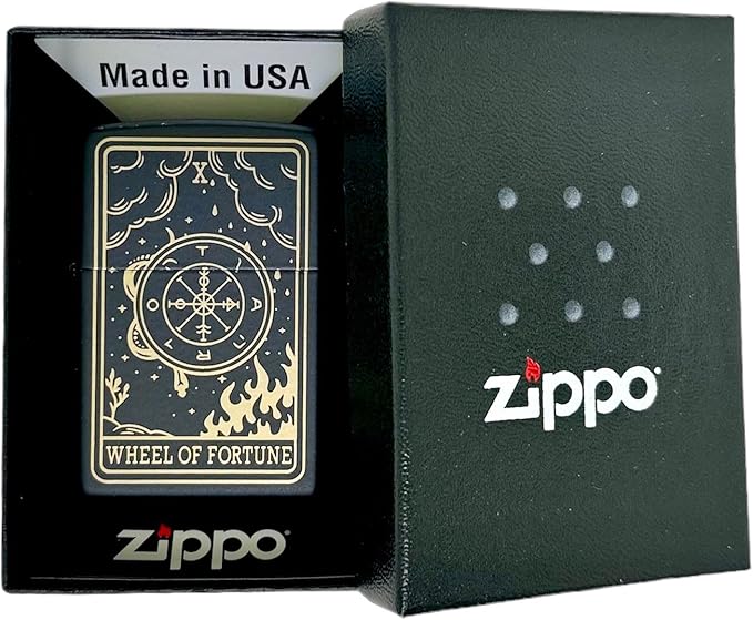 23 Custom Tarot Card - Major Arcana Card Laser Engraved Zippo Black Matt Windproof Lighter (Wheel of Fortune)