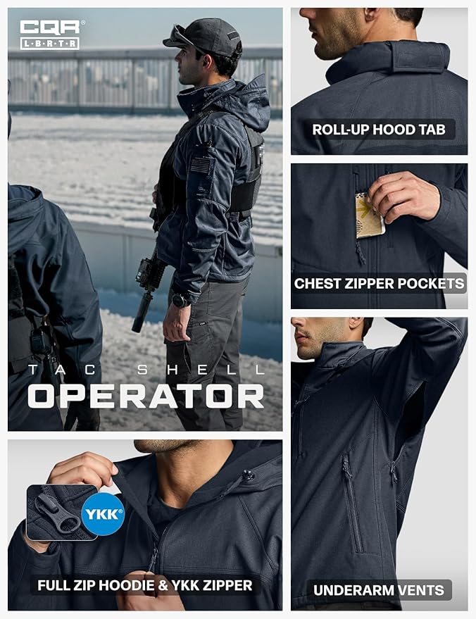 CQR Men's Tactical Softshell Jacket, Winter Warm Fleece Lined Coat, Water Resistant Outdoor Hunting Hiking Rain Windbreaker