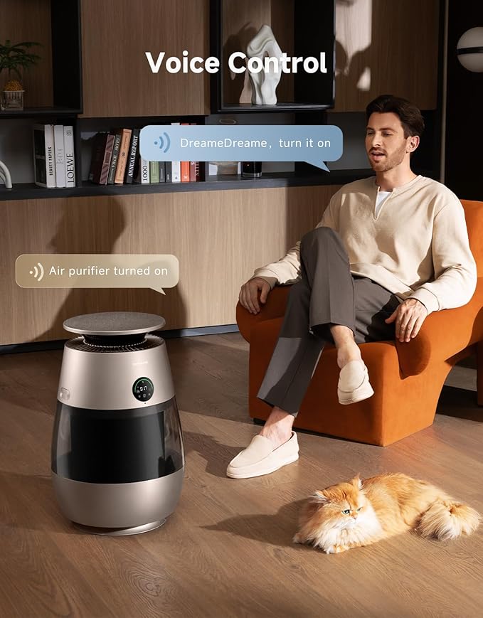 ‌Dreame Pet Air Purifier AP10 for Home Large Room, Cleans 5,386 ft² in One Hour, Smart Air Cleaner with 360° Visual Collection of Cat Hair, 3 Filters for Odor Purification, ‌Pet-Friendly Design, Glod