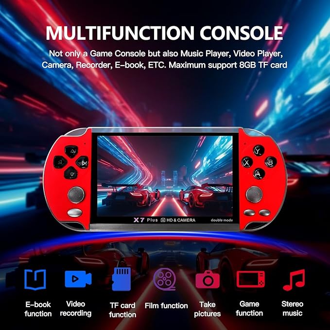 10000 Games Built-in Retro Portable Mini Handheld Video Game Console 8-Bit 5.1Inch Color LCD Game Player Built-in 10000 Games Birthday Gifts Presents (Red)