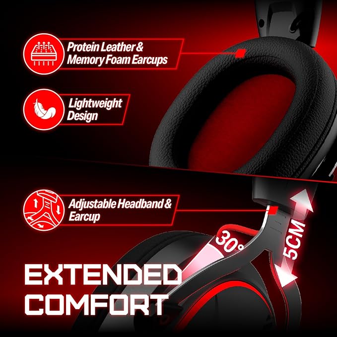 OXS Storm G2 Wireless Gaming Headsets, 7.1 Virtual Surround Sound, 3 EQ Modes, 2.4G Low Latency, 50mm Driver, 40H Playtime, RGB Light, Bluetooth 5.3, Compatible with PC, Console, Mobile, Black