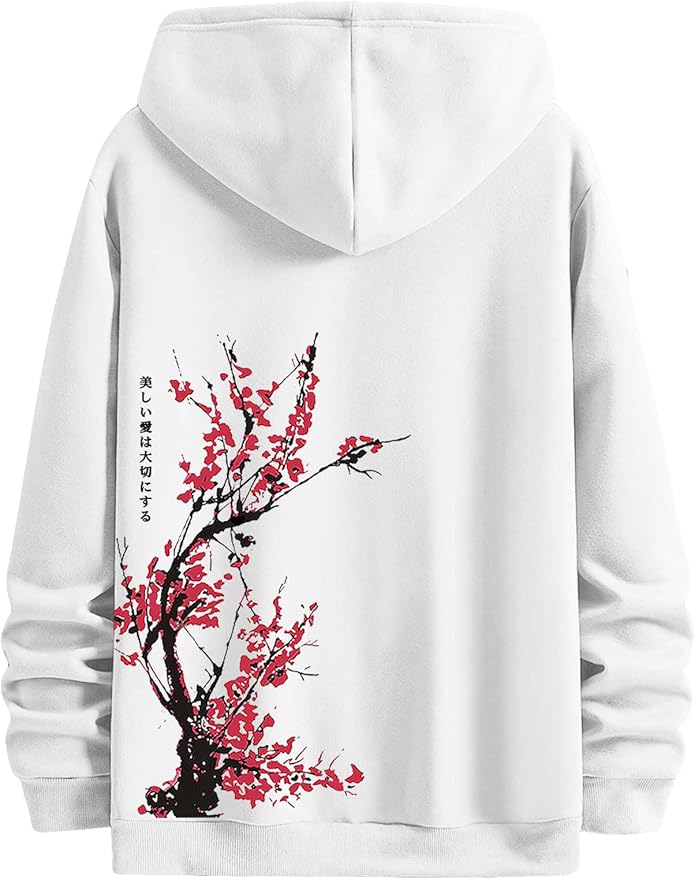 GORGLITTER Men's Graphic Hoodies Japanese Hoodie Top Oversized Long Sleeve Anime Pullovers Sweatshirts