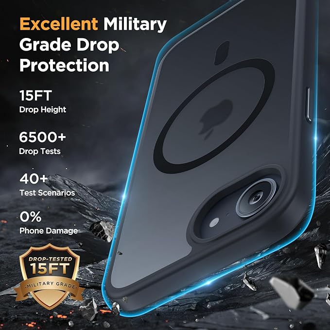 Miracase for iPhone 16e Case for MagSafe [with 2×9H+ Screen Protectors] TOP Military-Grade Protection Shockproof Scratch-Resistant with Velvet Touch for iPhone 16e Phone Case 6.1" Matte-Black