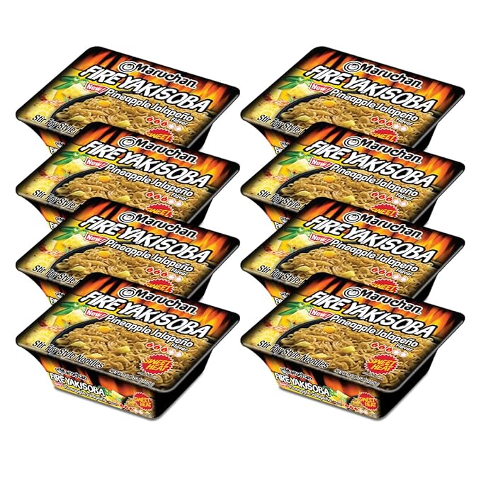 Maruchan Yakisoba Fire Pineapple Jalapeno, Japanese Instant Ramen Noodles, 3.89 Oz, 8 Count