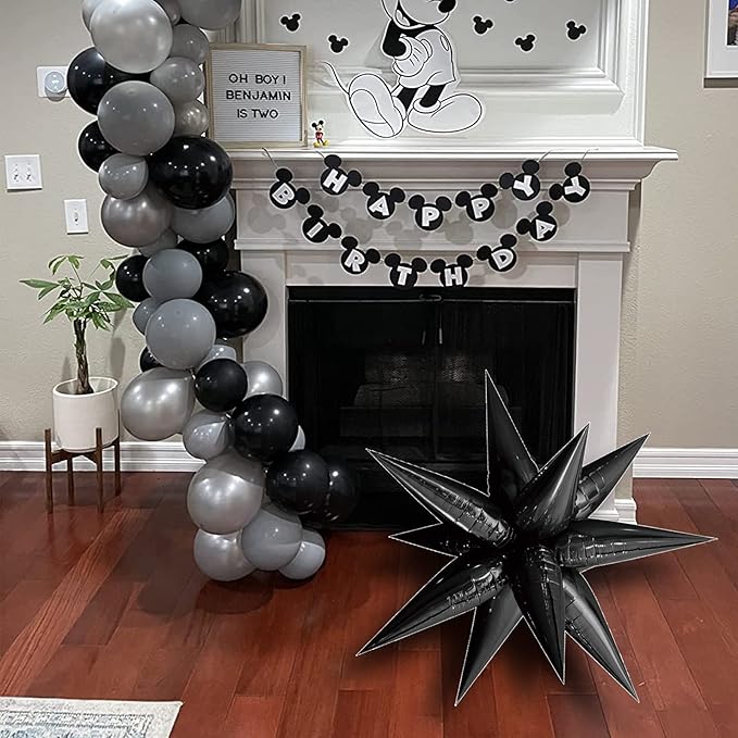 Tellpet Star Balloons Starburst Spike Shaped Balloon, 2pcs Large, Black