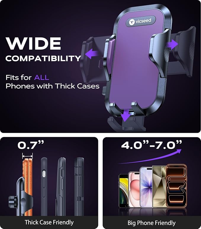 VICSEED [True Strongest Suction] [Rally Racing-Grade Stability] Phone Holders for Your Car 2025 Upgraded Car Phone Holder Mount Truck Stand Cradle for iPhone Samsung All Phones, Purple