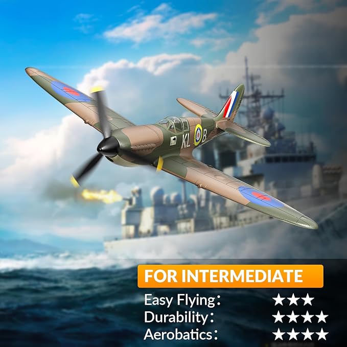 volantexrc RC Plane Spitfire Fighter 4CH Remote Control Airplane RTF with Aileron, Gyro, Aerobatics & 3 Modes to Fly, Hobby Radio Controlled Warbird Aircraft for Adults, Beginners(Green)