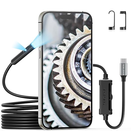 Dual Lens Endoscope with Light, Teslong USB-C Borescope Inspection Camera with 8+1 LED Lights, Flexible Waterproof Fiber Optic Snake Camera Scope Compatible with iPhone 15, Android Phone(10FT)