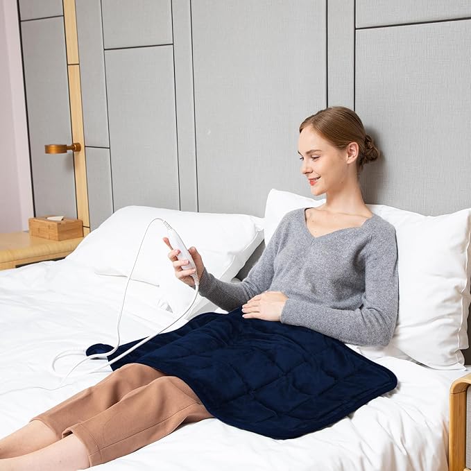 Ruqiji 17''x33'' Weighted Heating Pad, 5.2lbs with 12 Temperature Settings& Countdown Display, Pain Relief for Back/Neck/Shoulders/Abdomen/Legs, Birthday Gifts for Mom Dad Women Men (Navy Blue)