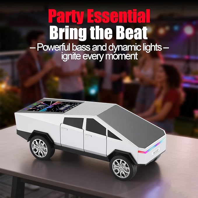 Portable Car Model Bluetooth Speaker with HD Stereo Sound, TWS Dual Pairing, LED Display, Truck-Style Wireless Speaker for Home, Office, Gaming & Collectible Display (Silver)