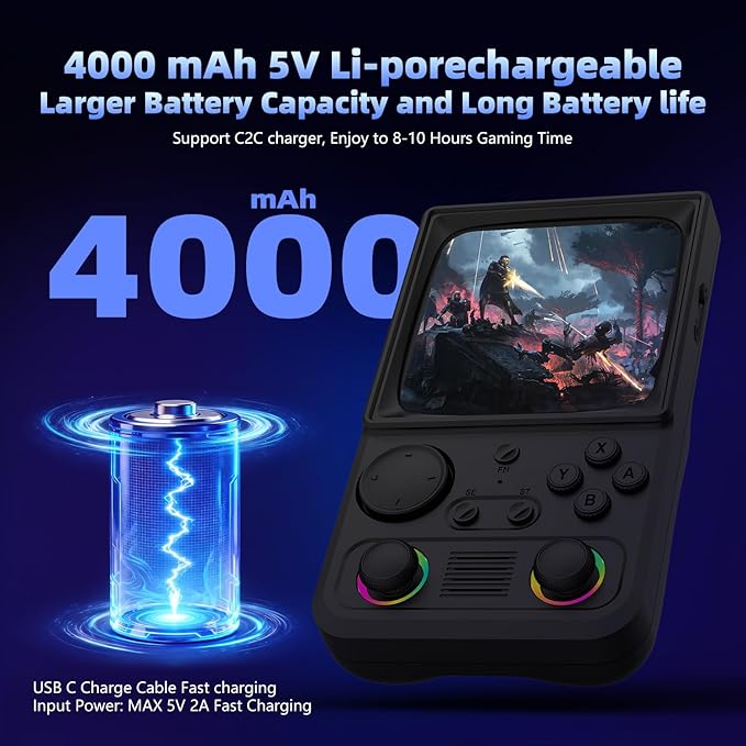 R36TMAX Retro Handheld Game Console, 4.0'' 720x720 IPS Screen, Open Source System, 64G Built-in 18000+ Classic Games, Supports WiFi Networked Fighting and OTG, 4000mAh, with Portable Case (White 64GB)