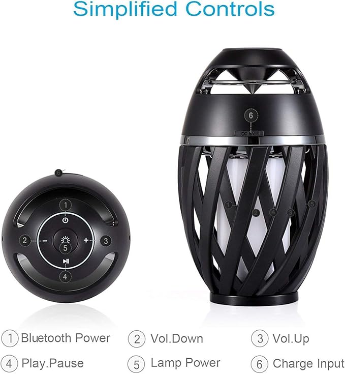 Led Flame Table lamp, Torch Atmosphere Bluetooth Speakers&Outdoor Portable Stereo Speaker with HD Audio and Enhanced Bass,LED flickers Warm Yellow Lights BT4.2 for iPhone/iPad/Android