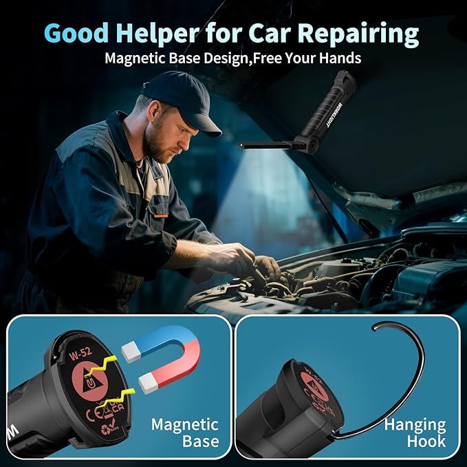Suranew Rechargeable LED Work Light for Mechanics - Yellow Magnetic Base 360° Rotatable Flashlight, 5 Modes Valentine’s Day Gifts for Men Him - Ideal for Car Repair, Camping & Workshop Tools