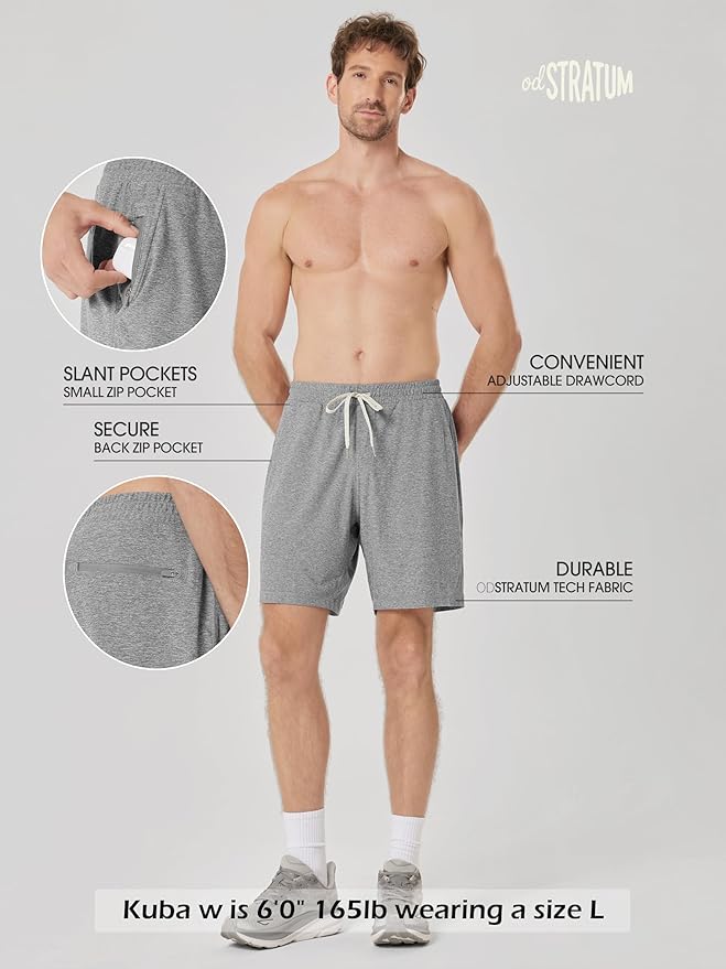 ODODOS Men's Performance Shorts 7" – Ultra Soft odSTRATUM Tech Everyday Shorts with Adjustable Waist and Secure Pockets