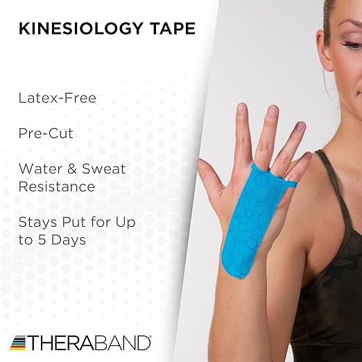 THERABAND Kinesiology Tape, Blue/Blue, 1 Roll, with XactStretch Indicators, Long-Lasting Athletic Tape for Shoulder, Back & Knee, Latex-Free & Water Resistant for Men and Women, Pre-Cut
