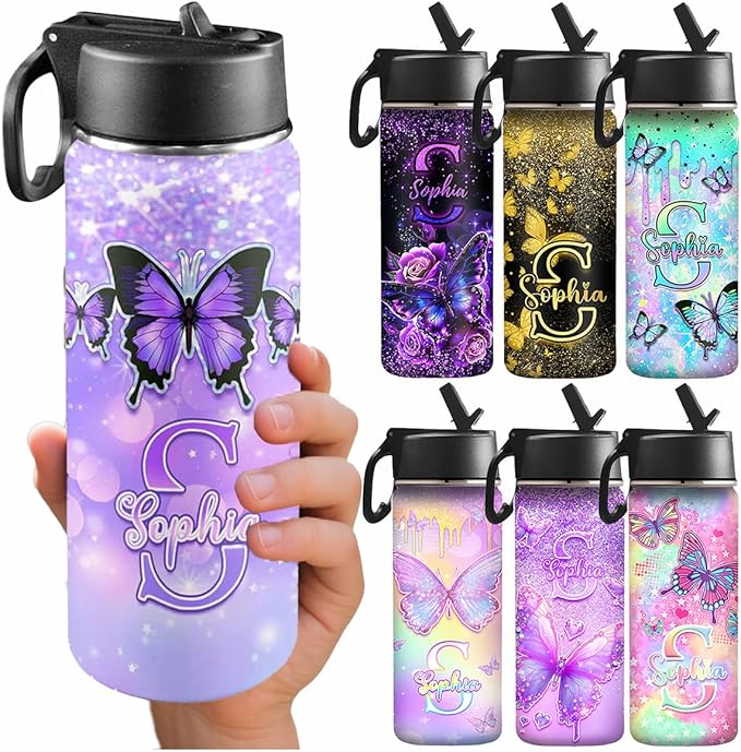 VIPOPSA Custom 18oz Water Bottle with Straw Lid Stainless Steel, Personalized Kids Water Bottle For Girls Boys Woman School Gifts
